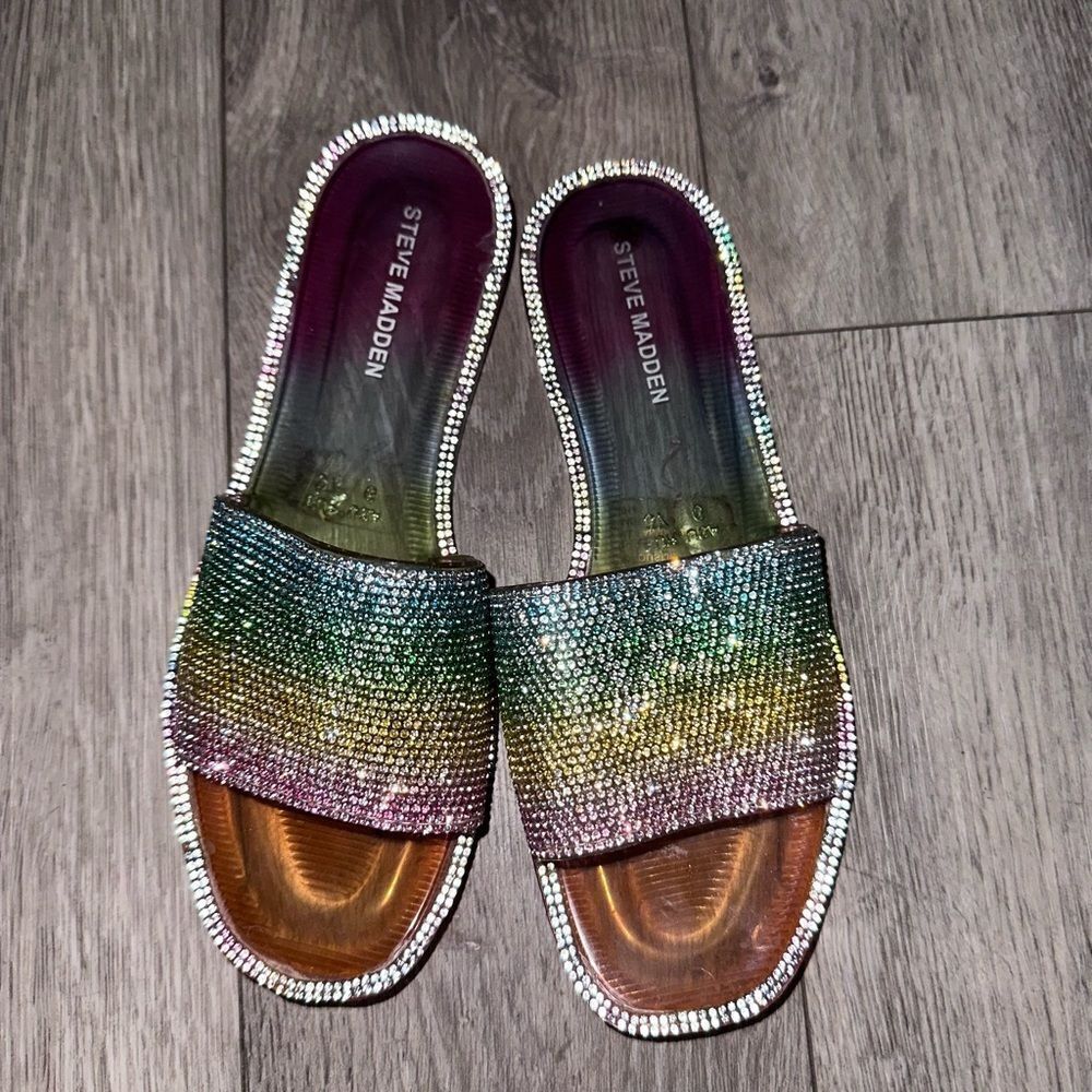 Steve Madden Rainbow Bejeweled Joyous Slides